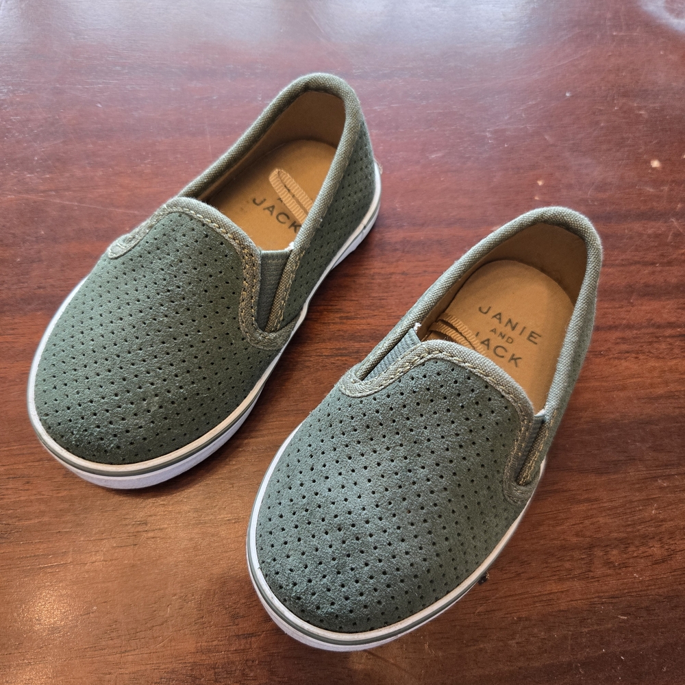 Janie and Jack Green Kids Slip-On Shoes